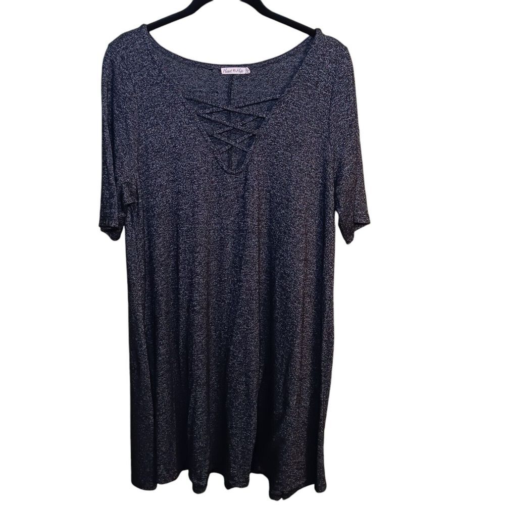 Heart Hips Women 1X Sweater Dress VNeck short sleeve stretch black oversized top